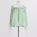 Retro Off-the-Shoulder Strap Bell-Sleeve Solid Color Chiffon Top