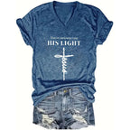 Women's V-Neck T-Shirt Geometric Cross Casual Summer Short Sleeve Top