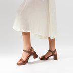 Dream Pairs Womens 8 Chestnut Brown Faux Leather 3" Block Heel Platform Sandals