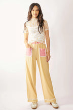 Davi & Dani Loose Turtle Neck Lace Mesh Lace Sheer Top