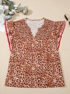 Leopard Print Smocked Notched Blouse