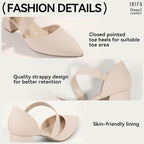 IDIFU Womens Size 6 Tan 2.5" Block Heel Closed Pointy Toe Cross Strap Shoes