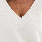 Women’s V-Neck Drop Shoulder Sweater | Casual Long Sleeve Pullover