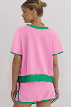 Black Colorblock Edge Drop Shoulder T Shirt and Skort 2Pcs Set