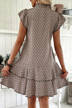 Simply Taupe Bohemian Print V-Neck Flutter Sleeve Ruffle Mini Dress