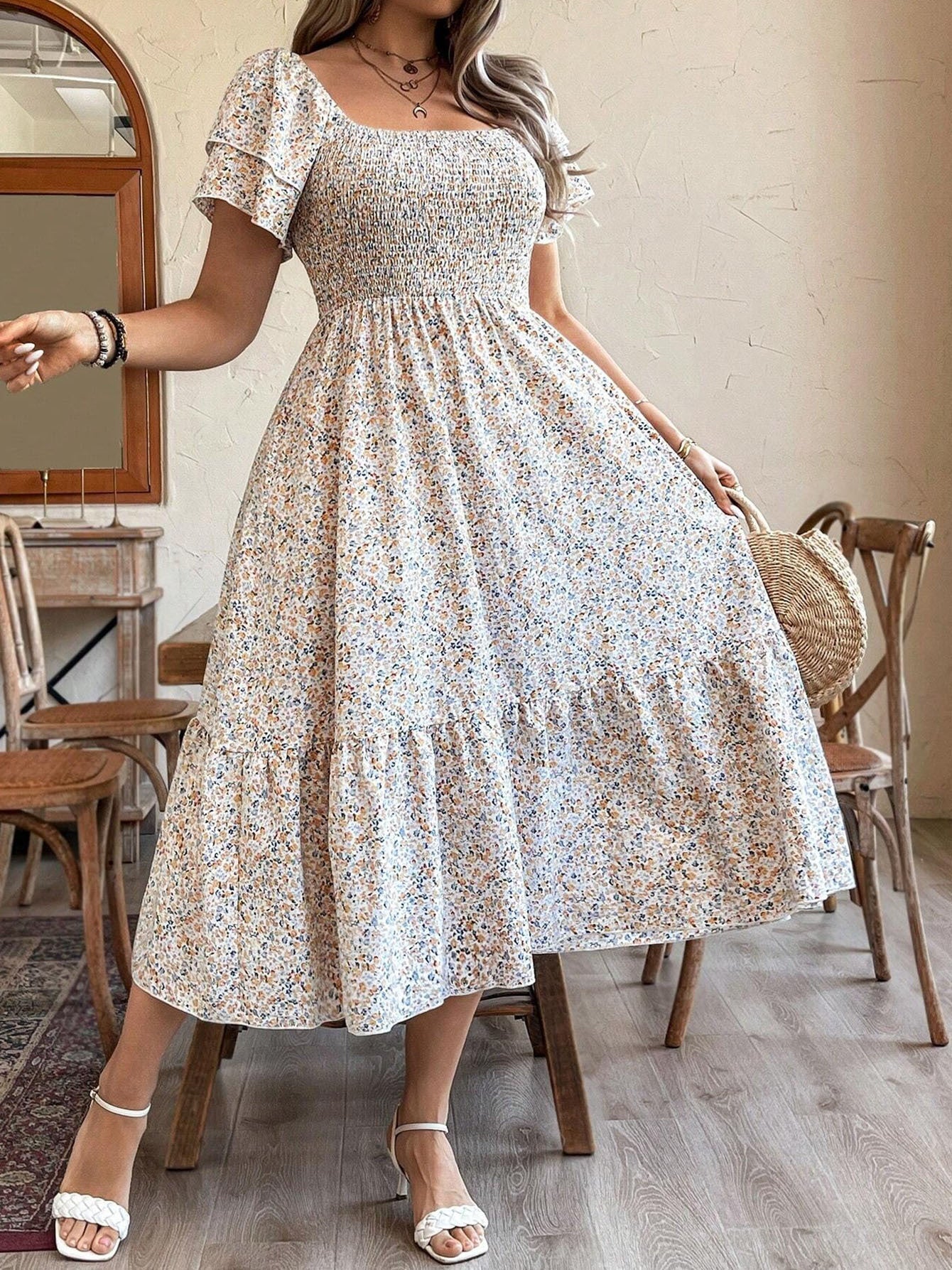 Plus Size Backless Midi Dress – Elegant Pleated Summer Party Dress