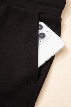 Black Exposed Seam Detail Skinny Drawstring Jogger Pants