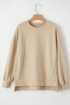 Sea Green Solid Fleece Lined Drop Shoulder High Low Sweatshirt