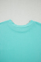 Light Blue Corded Knit Color Block Pocketed Crew Neck T Shirt