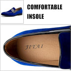 New Jitai Mens Size 10 Blue Velvet Slide On Low Heel Penny Loafer Formal Shoes