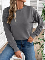 Side Slit Round Neck Sweatshirt