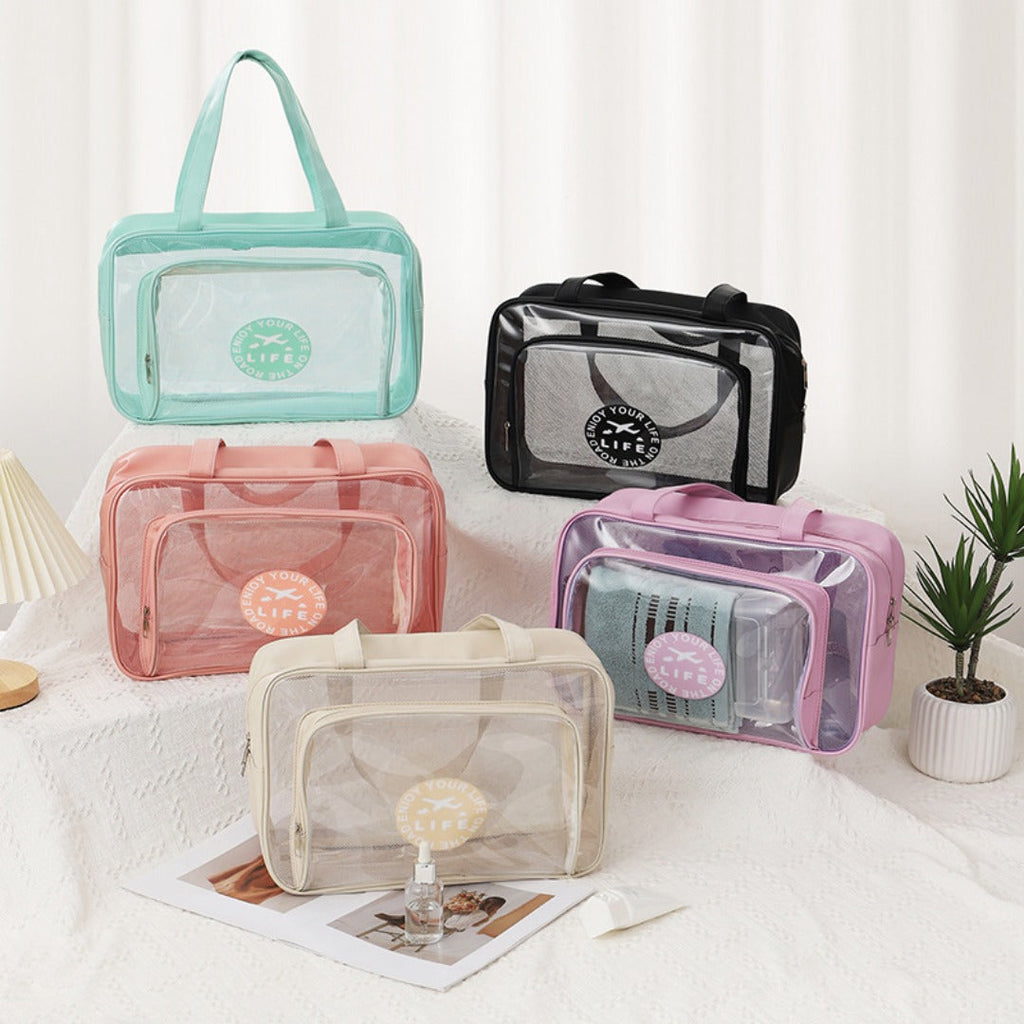 Large Capacity Transparent Wash Bag, Swimming Fitness Bath Bag, Cosmetics Storage Bag, Wet and Dry Separation Hand Shoulder Travel Bag for College Dorm Camp GymTransparent Cosmetic Bag,