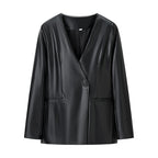 Women's Long-sleeved V-neck Leather Jacket