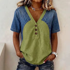 Women's Loose Denim Patchwork Color-Block T-Shirt