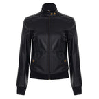 American Street Locomotive Style Waist Trimming Short Stand Collar PU Leather Jacket