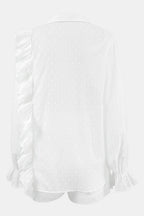 Ruffled Dot Applique Collared Neck Top and Shorts Set