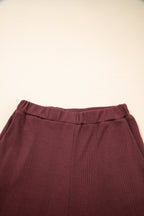 Red Dahlia Solid Color Ribbed Ruffle Tank Top and Pants Set