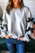 Light Grey Bowknot Long Sleeve Round Neck Sweatshirt