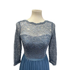 David's Bridal Womens Size 0 Long Sleeve Lacy Blue Long Bridesmaid's Dress