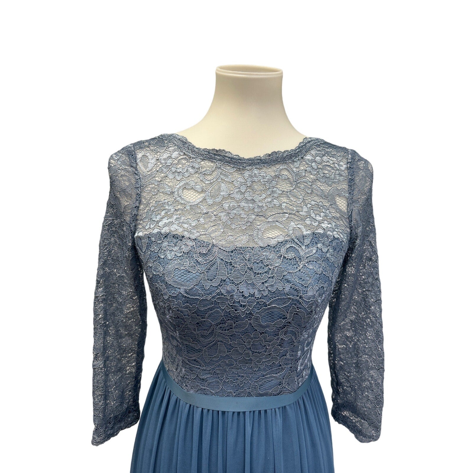 David's Bridal Womens Size 0 Long Sleeve Lacy Blue Long Bridesmaid's Dress