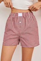 Fern Green Vintage Plaid Print High Waisted Loose Wide Leg Shorts