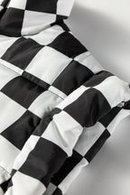 Black Double Checked Stand Collar Cropped Puffer Vest