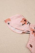 Pink Floral V Neck Smocked High Waist Ruffle Hem Maxi Dress