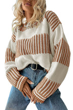Light Blue Two Tone Striped Patchwork Drop Shoulder Sweater