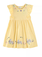Children's Floral Bunny Embroidered Polka Dot Dress