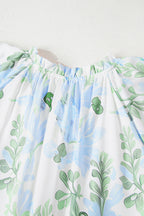 Sky Blue Floral Contrast Edge Layered Short Sleeve Mini Dress