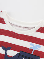 Children's Whale Print Striped Crew Neck T-Shirt