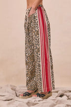 BiBi Leopard Print Pants with Side Contrast and Tucking Welt Pocke