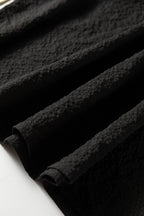Black Color Block Patchwork Detail V Neck Textured Long Sleeve Blouse