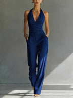 Women’s One-piece Trousers Lace Backless Deep V – High-Waisted Casual Outfit