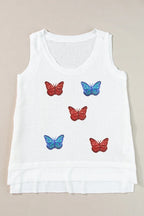 Sequin Butterfly Round Neck Tank