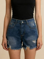Distressed Frayed Hem Denim Shorts