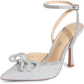 Dream Pairs Womens 6 Silver Rhinestone 4" Heel Pointed Toe Ankle Strap Shoes