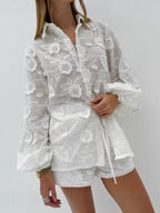 Floral Embroidered Shirt and Shorts Set