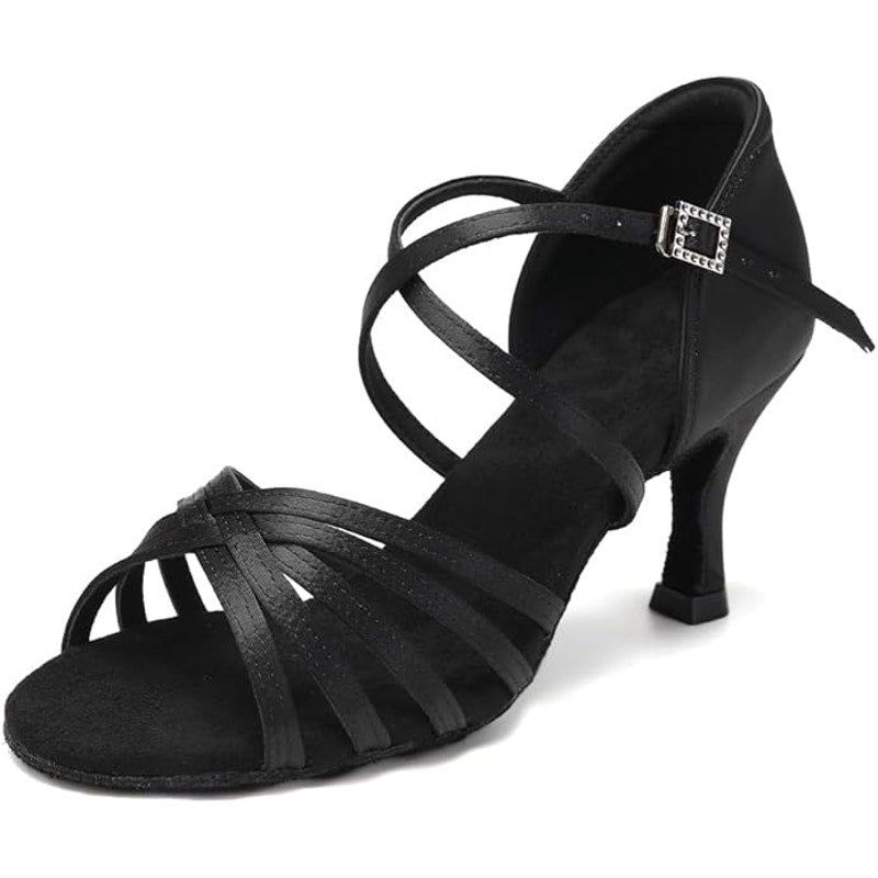 Hipposeus Womens Size 8.5 Black 3" Heels Open Round Toe Ankle Strap Shoes