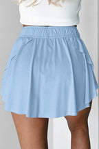 Sky Blue Drawstring High Waist Lined Tennis Skort