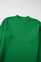 Parchment Solid Textured Knit Split Cuff Drop Shoulder Loose Sweater