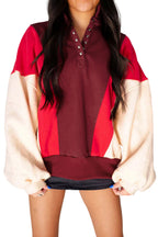 Fiery Red Colorblock Patchwork Oversized Sweatshirt