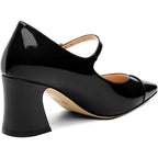 Gofourthat Womens Size 8.5 Black Shiny Faux Leather Closed Toe 2.5" Heel Shoes