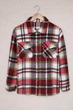 Green Geometric Plaid Print Pocketed Shacket