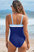 Black Color Block Detail Adjustable Straps One Piece Swimsuit