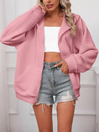Full Size Textured Quilted Zip-Up Hooded Jacket Plus Size