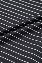 Black Stripe Ruffled Short Sleeve Crew Neck T Shirt Shift Mini Dress