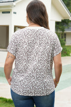 White Plus Size Leopard Print Round Neck T Shirt