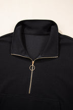 Parchment Textured Half Zip Kangaroo Pocket Top Drawstring Shorts Set
