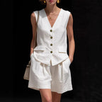 Women’s Cotton Linen Sleeveless Vest Top and Shorts Set